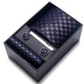 100% Silk Brand Tie Handkerchief Cufflink Set For Men Necktie Holiday Gift Box Blue Gold Suit Accessories Slim Wedding Gravatas.