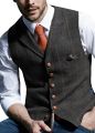 Mens Business Formal Dress Suit Vest Slim Fit Plaid V-neck Casual Waistcoat Wedding For Tuxedo Men Vest.
