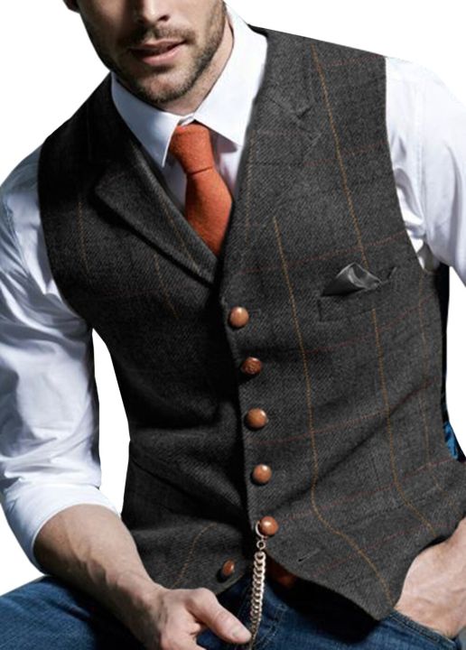 Mens%20Business%20Formal%20Dress%20Suit%20Vest%20Slim%20Fit%20Plaid%20V-neck%20Casual%20Waistcoat%20Wedding%20For%20Tuxedo%20Men%20Vest%20-%20Image%202