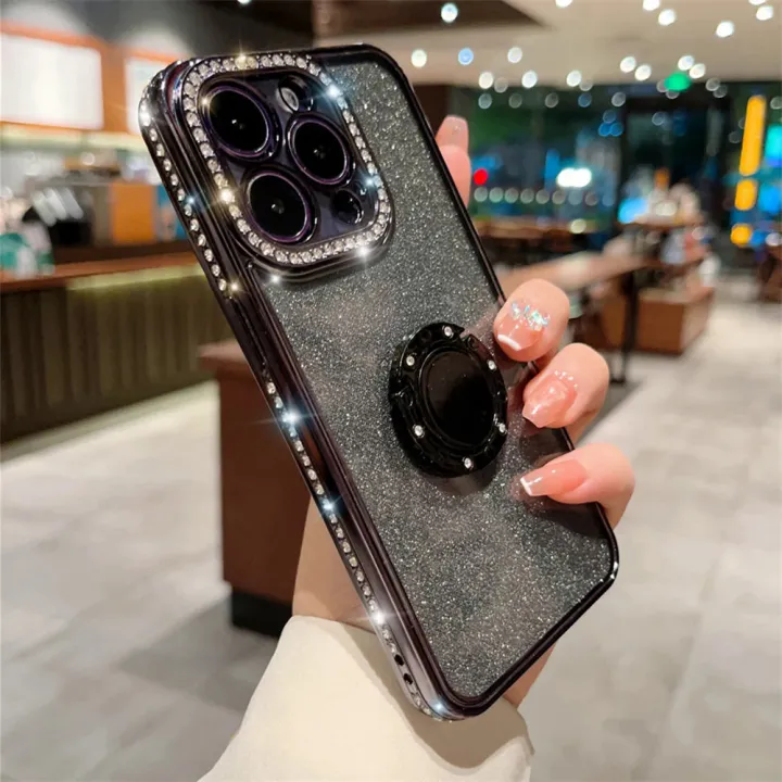 Luxury%20plating%20glitter%20rhinestones%20ring%20holder%20clear%20case%20for%20iPhone%2015%2013%2011%2012%2014%20Pro%20Max%20X%20XR%20Xs%207%208%20plus%20soft%20silicone%20cover%20-%20Image%205