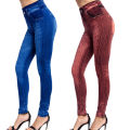 YGYEEG Sport Lady Women Denim Jeans Leggings Jeggings Streth Pants Blue Black Slim Stripe Printing Skinny Autumn Trousers. 