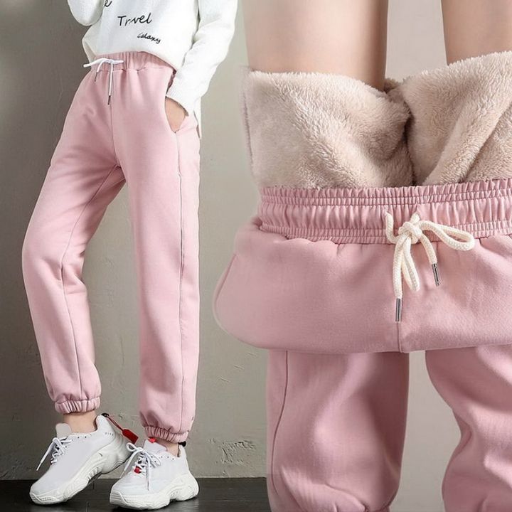 Winter%20Women%20Thicken%20Pants%20Gym%20Sweatpants%20Solid%20Color%20Warm%20Leggings%20Female%20Casual%20Elasticity%20Loose%20Sports%20Fleece%20Trousers%20-%20Image%204