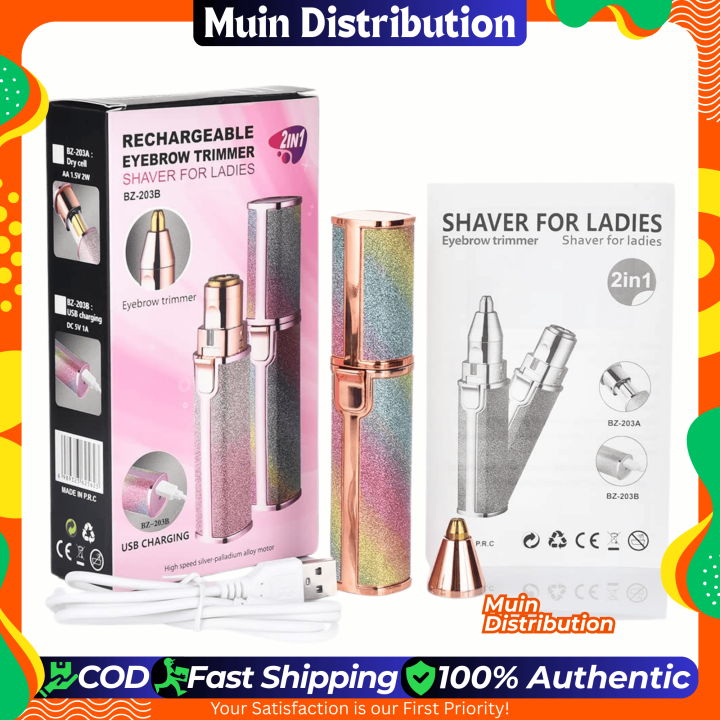 〽️ 2 In 1 Rechargeable Painless Eyebrow Shaver Hair Remover Battery Operated Eyebrow Trimmer Facial Hair Remover - Eyebrow Trimmer