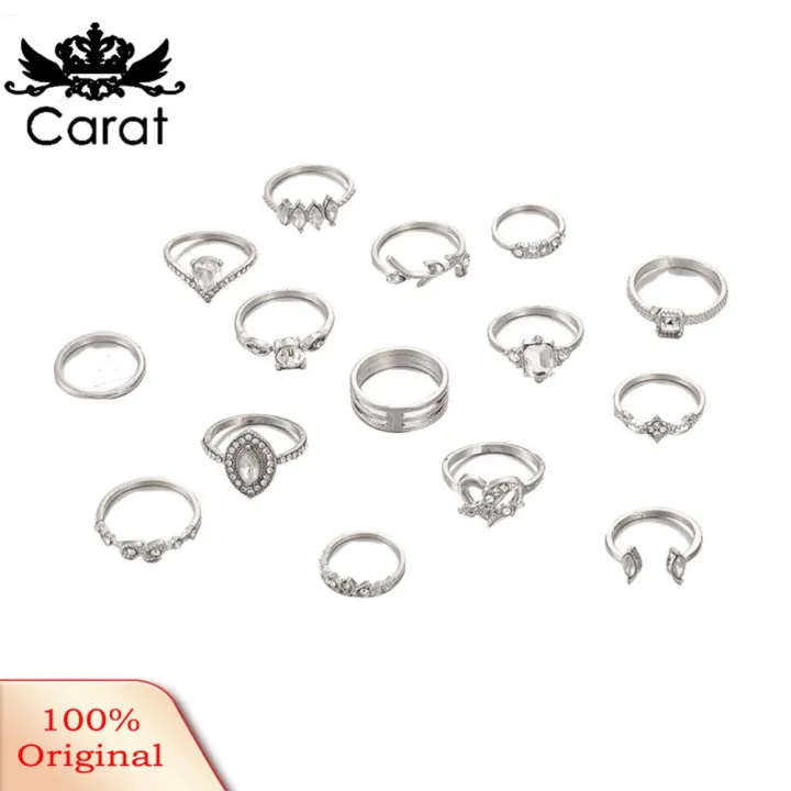 Carat%2015Pcs/Set%20Boho%20Women%20Rhinestone%20Leaf%20Heart%20Geometric%20Finger%20Ring%20Jewelry%20Gift%20-%20Image%202