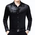 Luxury Chinese Dragon Embroidery Velvet Shirt Men Slim Fit Long Sleeve Casual Shirts Mens Button Down Social Party Chemise 4XL. 