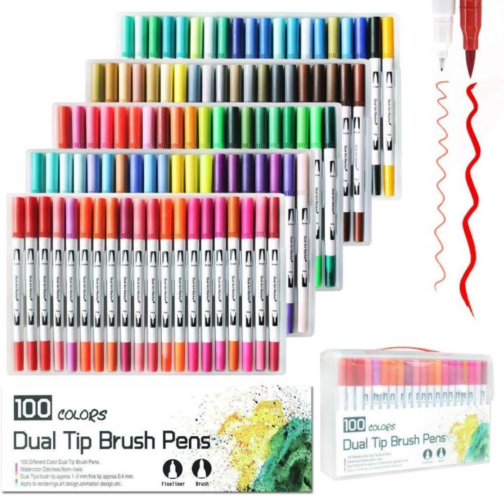 100%20Color%20Dual%20Tip%20Brush%20Pens%20Art%20Markers%20Set%20-%20Image%202