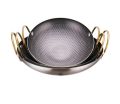 Honeycomb Non-Stick Stainless Steel Wok Pan | Tri-Ply Kadai with Golden Brass Handles | Induction & Gas Cooktop Compatible | Easy Clean Fry Pan.