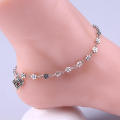 Fashion Tibetan Silver Bead Hollow Plum Daisy Flowers Heart-Shaped Anklet For Women Foot Chain Barefoot Sandals Beach Jewelry.