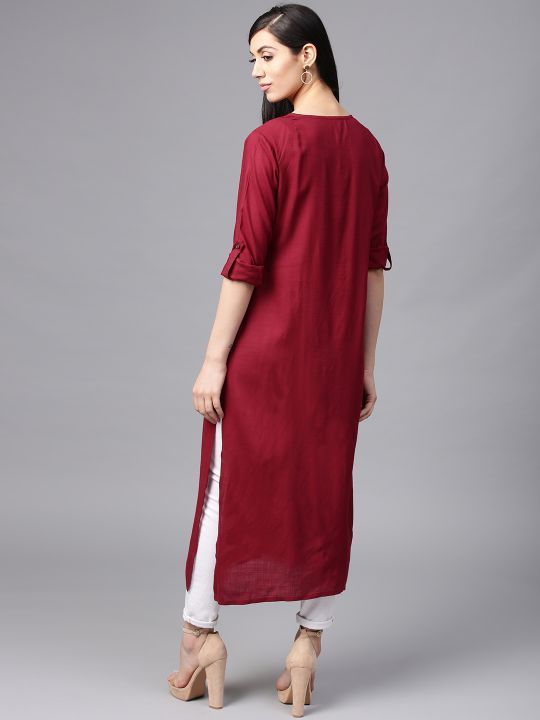 "Maroon%20Linen%20Stylish%20and%20Fashionable%20Casual%20Ready%20Made%20Kurti%20for%20Women%20(Tailor%20Made)%20-%20maroon_pocket"%20-%20Image%205