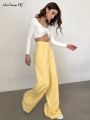 Mnealways18 Elegant Yellow Formal Trousers Women High Waisted Wide Leg Pants Female Office Work Spring Long Pants Solid Pockets.