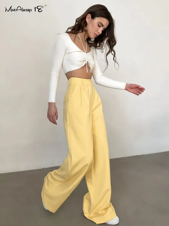 Mnealways18%20Elegant%20Yellow%20Formal%20Trousers%20Women%20High%20Waisted%20Wide%20Leg%20Pants%20Female%20Office%20Work%20Spring%20Long%20Pants%20Solid%20Pockets%20-%20Image%203