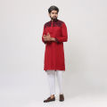 Chili Red and chest contrast Panjabi for men. 