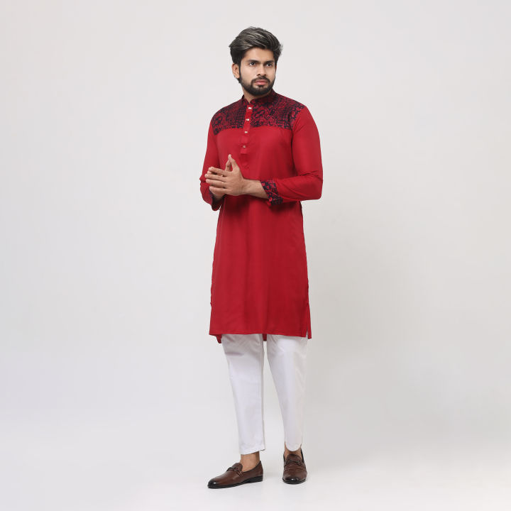 Chili%20Red%20and%20chest%20contrast%20Panjabi%20for%20men%20-%20Image%204