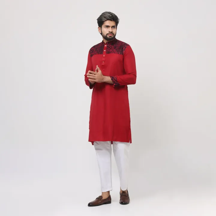 Chili%20Red%20and%20chest%20contrast%20Panjabi%20for%20men%20-%20Image%204