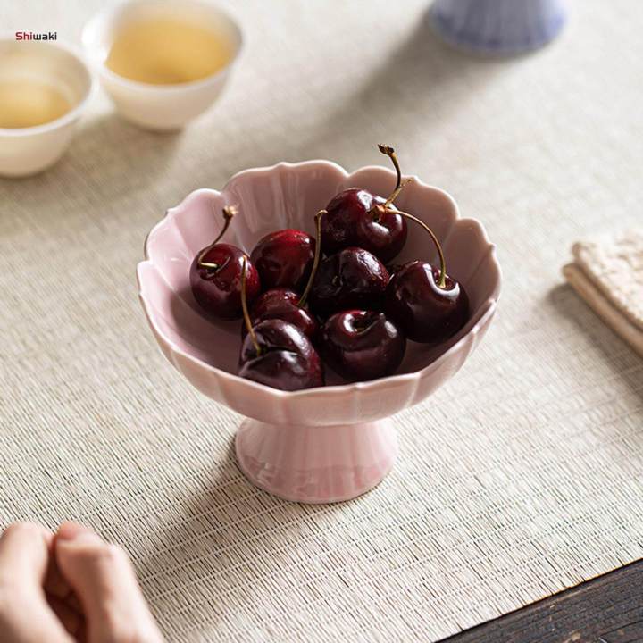 Ceramic Footed Bowl Table Centerpiece Lotus Shaped Dessert Cake Serving Bowl for Dining Table Home