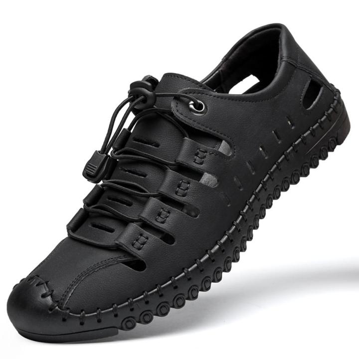 Men's Sandals 2021 New Summer Wear Soft Sole Leather Toe Cap Hole