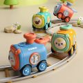 Inertia toy car press face changing with whistle Small train crash resistant cartoon car parent-child interaction.
