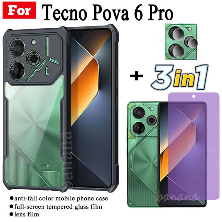 3 in 1 Tecno Pova6 Pro Shockproof Phone Case for Pova 6 Pro Pova 5 Spark 20 Pro 20C Spark Go 2024 2023 Camon 20 Pro 4G 5G Anti-blue ray tempered glass