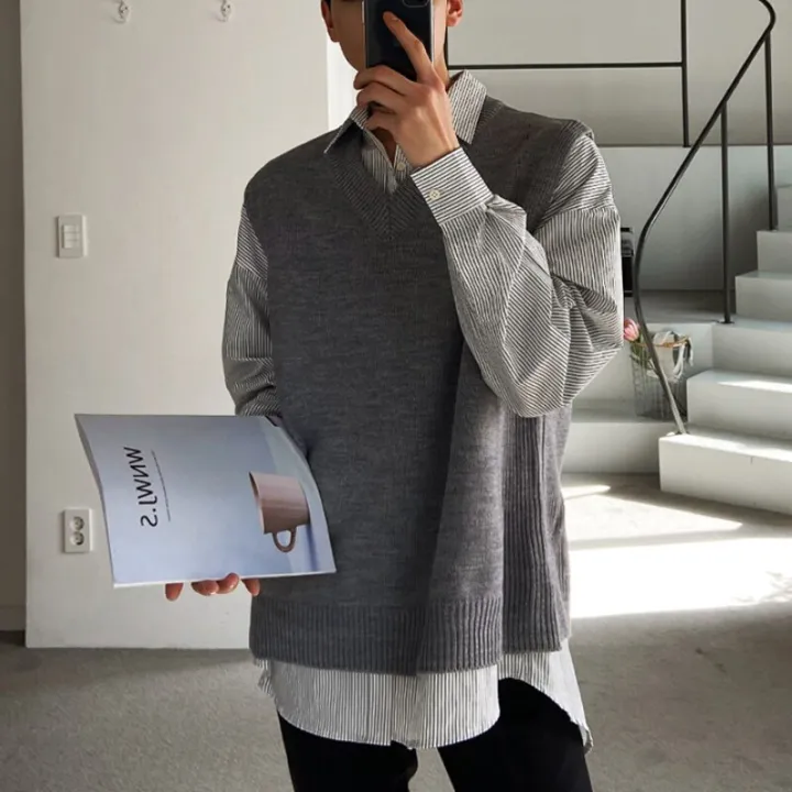 Men's%20Sleeveless%20Sweater%20Vest%20Simple%20All-match%20V%20Neck%20Solid%20Basic%20Cozy%20Tops%20Korean%20Style%20Ins%20Knitted%20Plus%20Size%20M-3XL%20-%20Image%206