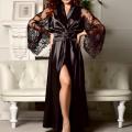 Women Silk Satin Night Robe Nightgown See-through Long Sleeve Lace Gown Bathrobe Dress for Women Wedding Nightdress Lngerie.