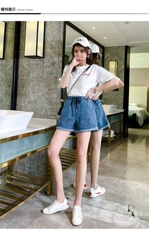 FatmmPlus Size Denim Shorts SummeraWomen's Korean-Style Wide-Leg