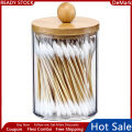 4 Pack Qtip Holder, 10-Ounce Bathroom Organizer Accessories Storage Containers Clear Plastic Apothecary Jars with Bamboo Lids for Cotton Ball, Cotton Swab, Floss. 