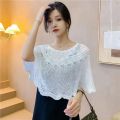 Fashionable cut-out knit temperament solid color versatile air conditioning shawl women's summer thin sunscreen shoulder guard neck pullover cape.
