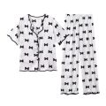Summer Pajamas Women's Set Loose Korean Edition Large Size Printed Casual Ice Silk Short Sleeve Long Pants Home Fury. 
