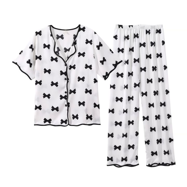 Summer%20Pajamas%20Women's%20Set%20Loose%20Korean%20Edition%20Large%20Size%20Printed%20Casual%20Ice%20Silk%20Short%20Sleeve%20Long%20Pants%20Home%20Fury%20-%20Image%205