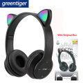 P47M Wireless Headphone Flash Light Cute Cat Ear with Mic Control LED Stereo Music Helmet Phone Bluetooth Headset with Box.. 