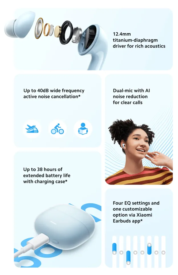 New Global Version Xiaomi Redmi Buds Lite earphone Up to 40dB wide  frequency active noise cancellation* Up to 38 hours headset