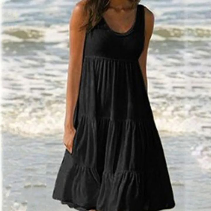 Jocoo%20Jolee%20Women%20Causual%20O%20Neck%20Sleeveless%20Ruffles%20Mini%20Dress%20Boho%20Solid%20Beach%20Sundress%20Oversized%20Loose%20Dress%202023%20Summer%20-%20Image%202