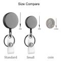 2 Pack Mini Heavy Duty Retractable Badge Holder Reel, Metal ID Badge Holder with Belt Clip Key Ring for Name Card Keychain(Small Glossy Black). 