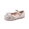 Girls' Little Leather Shoes Spring 2024 New Children's Rhinestone Lace Bow Princess Shoes Little Girls Performance Shoes.