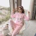 Spring Winter Warm Female Pyjamas Sets Thick Coral Velvet Long Sleeve Cartoon Sleepwear Thin Women Pajamas Set Girl.