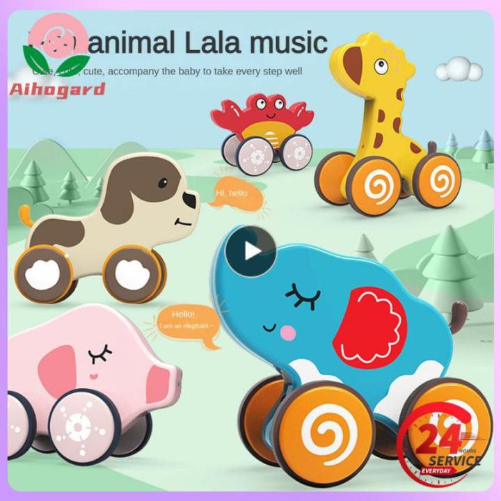 Children Fun Pulling Toys Cute Cartoon Animal Dog Bear Lion 4 Wheels Mini Car Toy for Toddlers Boy Gifts for Kids KankongAgu