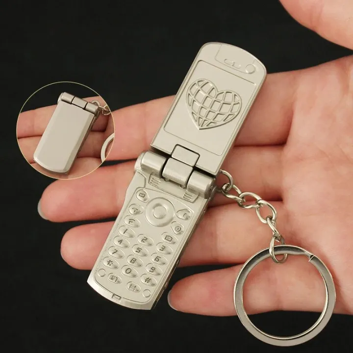 Y2K Phone Model Keychains Mini Cell Phone Figure Toys Key Ring Metal Flip Phone Model Keychains Car Key Chain Gifts Toys For Kid