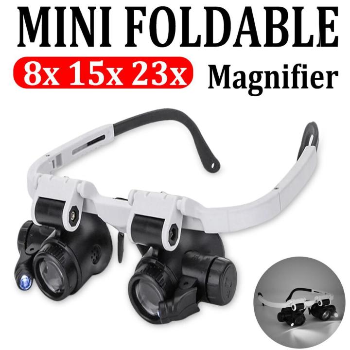8x 15x 23x Head-Mounted Illuminating Microscope Headband Repair Double Eyes Magnifying Glasses With LED Light Magnifiers