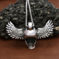 Big Size Stainless Steel Fallen Angel Wings Skull Pendant Necklace Men's Personality Unique Fashion Party Jewelry Halloween Gift. 