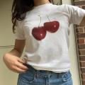 Aesthetic Summer Baby Tee Streetwear Goth Harajuku Letter Graphic Cherry Print T-shirt Vintage Crop Tops Women 2000s Y2K Clothes.