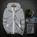 Popular Men Coat Super Thin Hoodie Jacket Reflective Zipper Hood Elastic Cuff Coat Anti Sun.