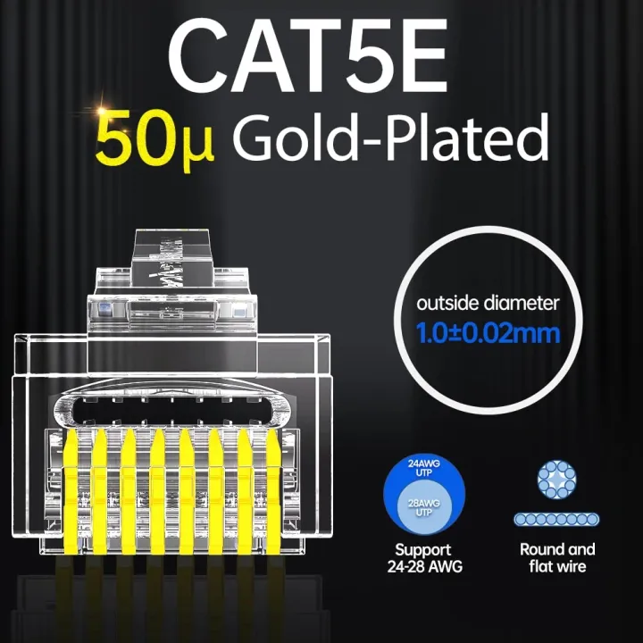 AMPCOM%20CAT6%20CAT5E%20Pass%20Through%20RJ45%20Modular%20Plug%20Network%20Connectors%20UTP%203/50%CE%BC%20Gold-Plated%208P8C%20Crimp%20End%20for%20Ethernet%20Cable%20-%20Image%206