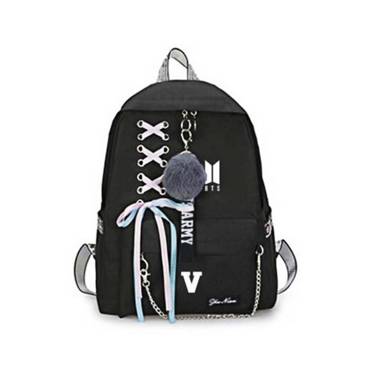 BTS student rope buckle canvas bag backpack waterproof and