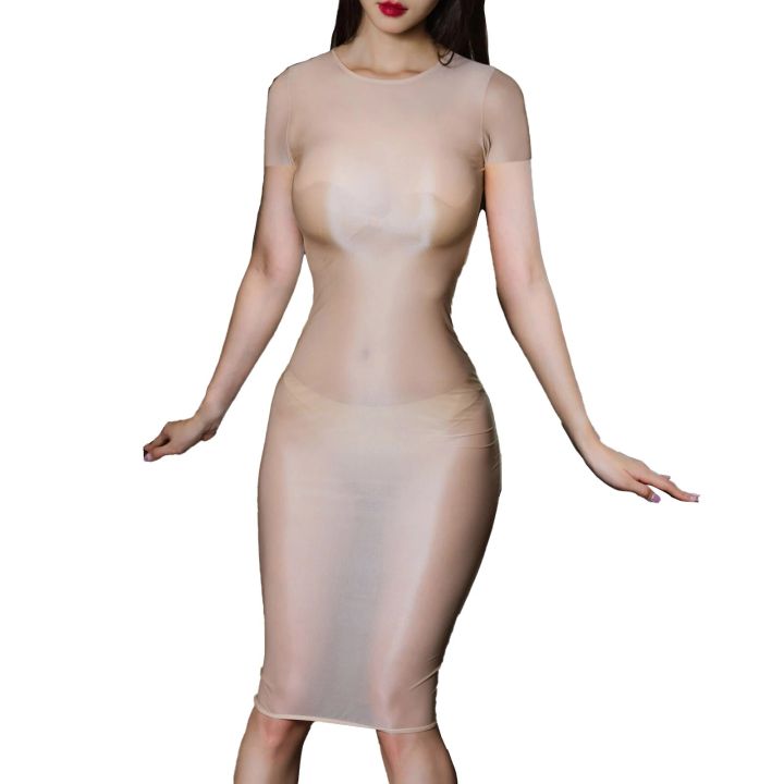 Stretch Sheer Dress Women's Transparent Long Sleeve Maxi Dress Bodycon  Lingerie Oil Smooth Party Dress Rave Club Outfits | Daraz.com.bd