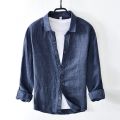 100% Pure Linen Shirts for Men Long Sleeve Casual Turn-down Collar Basic Classic Tops Male Fashion Solid Color Retro Clothing. 