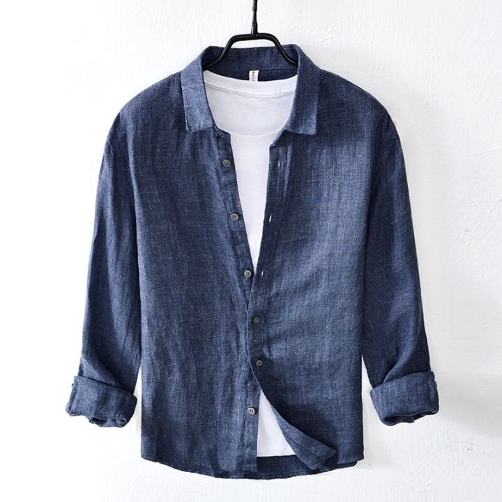 100%25%20Pure%20Linen%20Shirts%20for%20Men%20Long%20Sleeve%20Casual%20Turn-down%20Collar%20Basic%20Classic%20Tops%20Male%20Fashion%20Solid%20Color%20Retro%20Clothing%20-%20Image%202