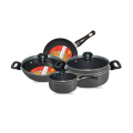 Kiam Non-Stick 7 Pcs Cookware Set With Free Non Stick Spoon - Black  ( 24cm Casserole + 24cm Frypan + 22cm Karai + 18cm Milk Pan Including Glass Lid ). 
