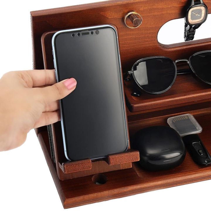 Wooden%20Bedside%20Wood%20Phone%20Docking%20Station%20Holder%20Wallet%20Watch%20Stander%20Storage%20Rack%20Key%20Sunglasses%20Organizers%20For%20Iphone%20Huiye%20-%20Image%203