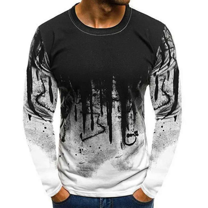 Painting Men's long sleeved T-shirt Spring and Autumn Color 3D Print O-Neck Pullover Casual Fashion Street Oversized T-shirt