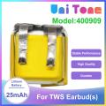 400909/400909P High Capacity 3.7V Li-Po Replacement Battery for TWS Earbud(s). 